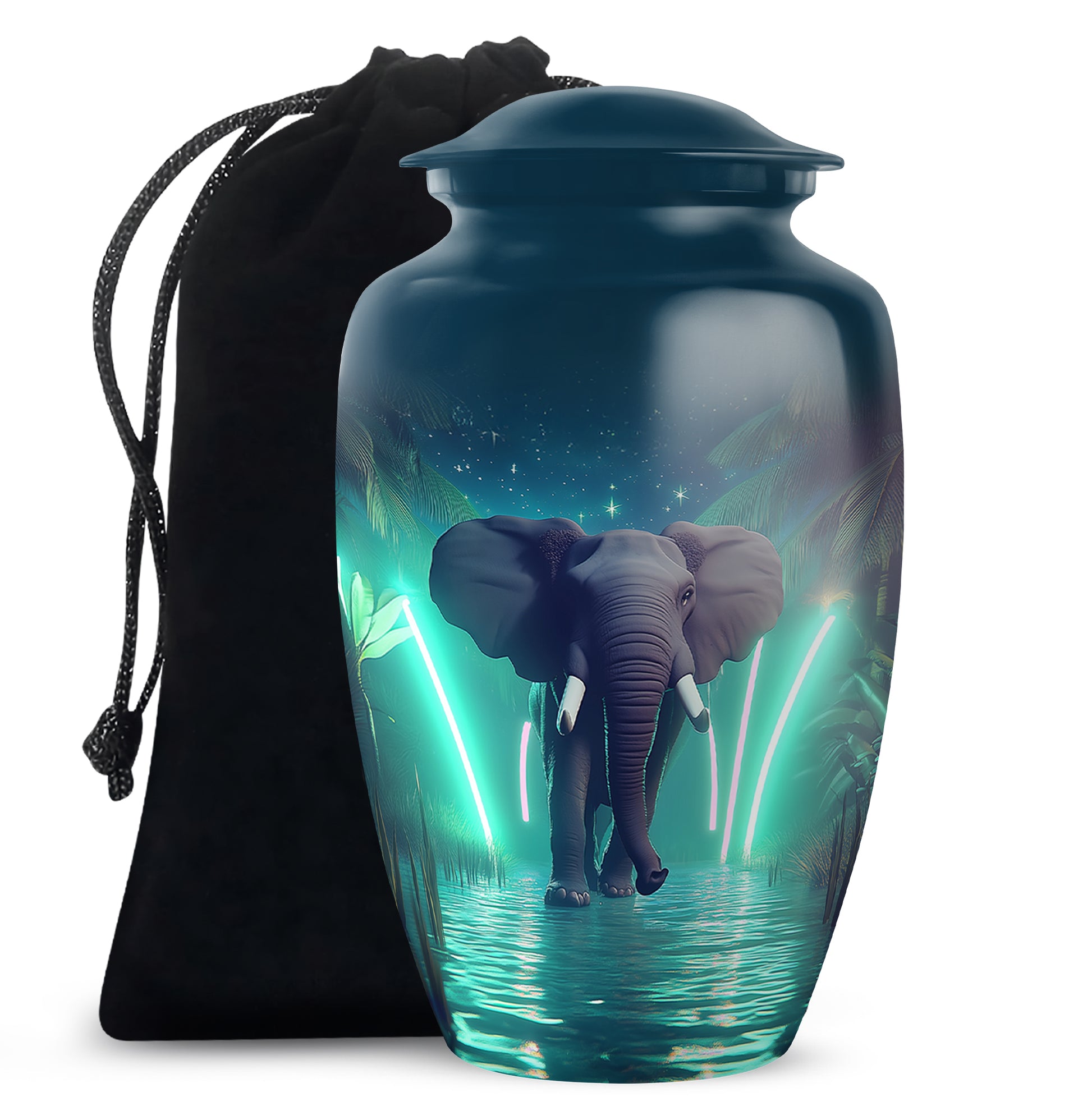 Glowing Elephant Cremation Urn - Forest Memorial Urn For Adults