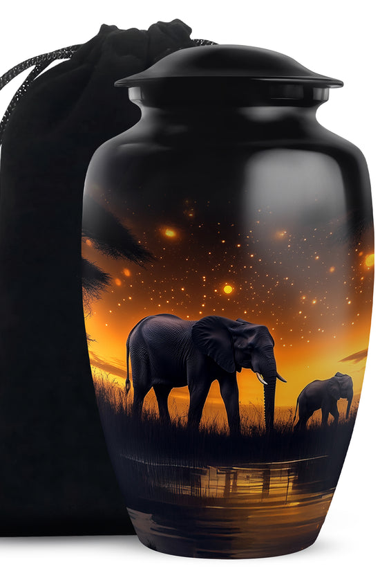 Elephant Family Memorial Urn For Adults - Wildlife Urn For Men & Women