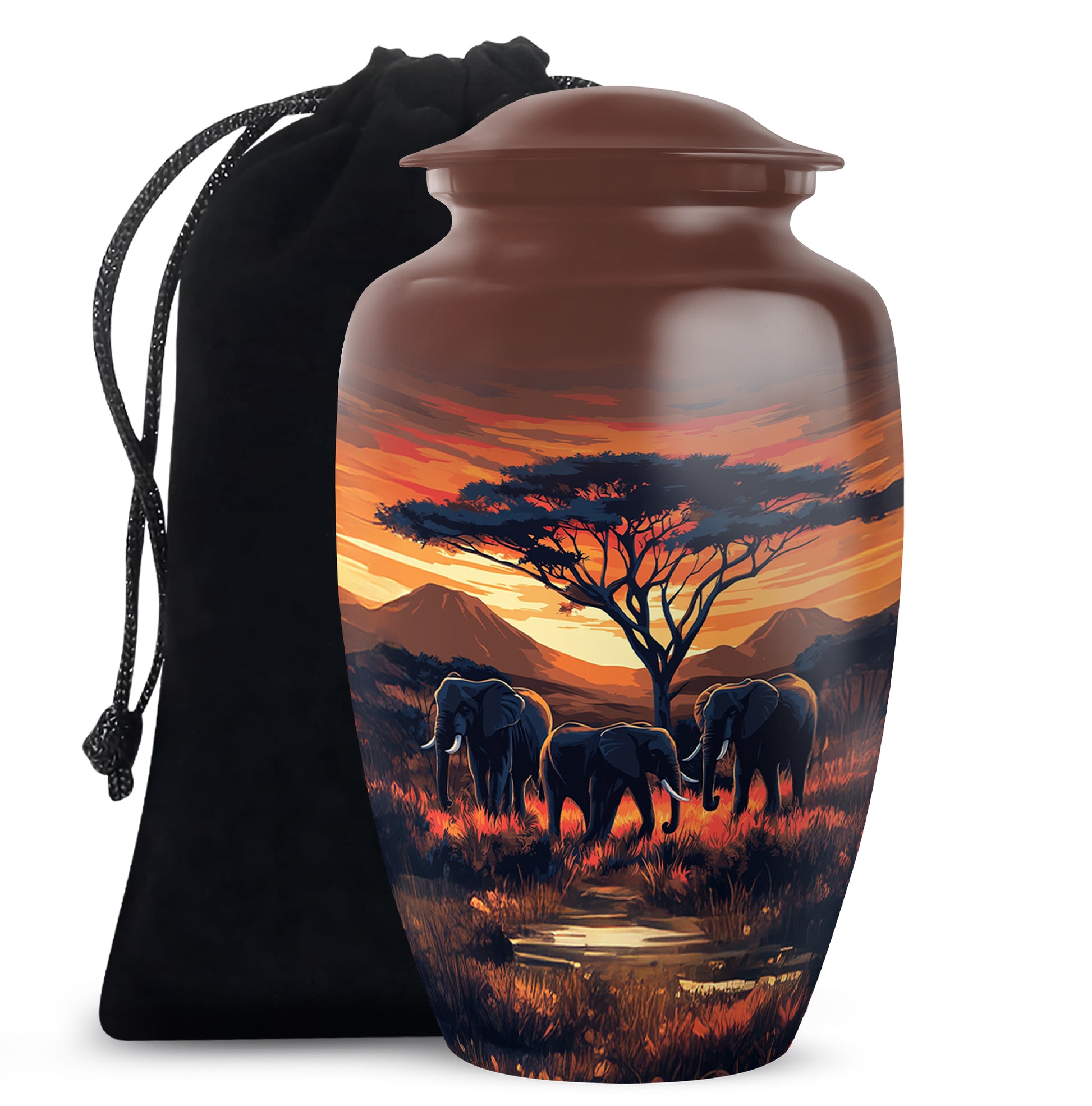 Elephant Family Urn for Ashes - Sunset Jungle Cremation Urn For Dad & Mom