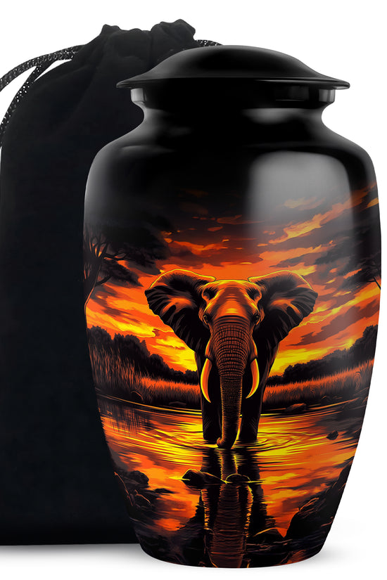 Sunset Elephant Burial Urn For Ashes - Cremation Urn For Men & Women
