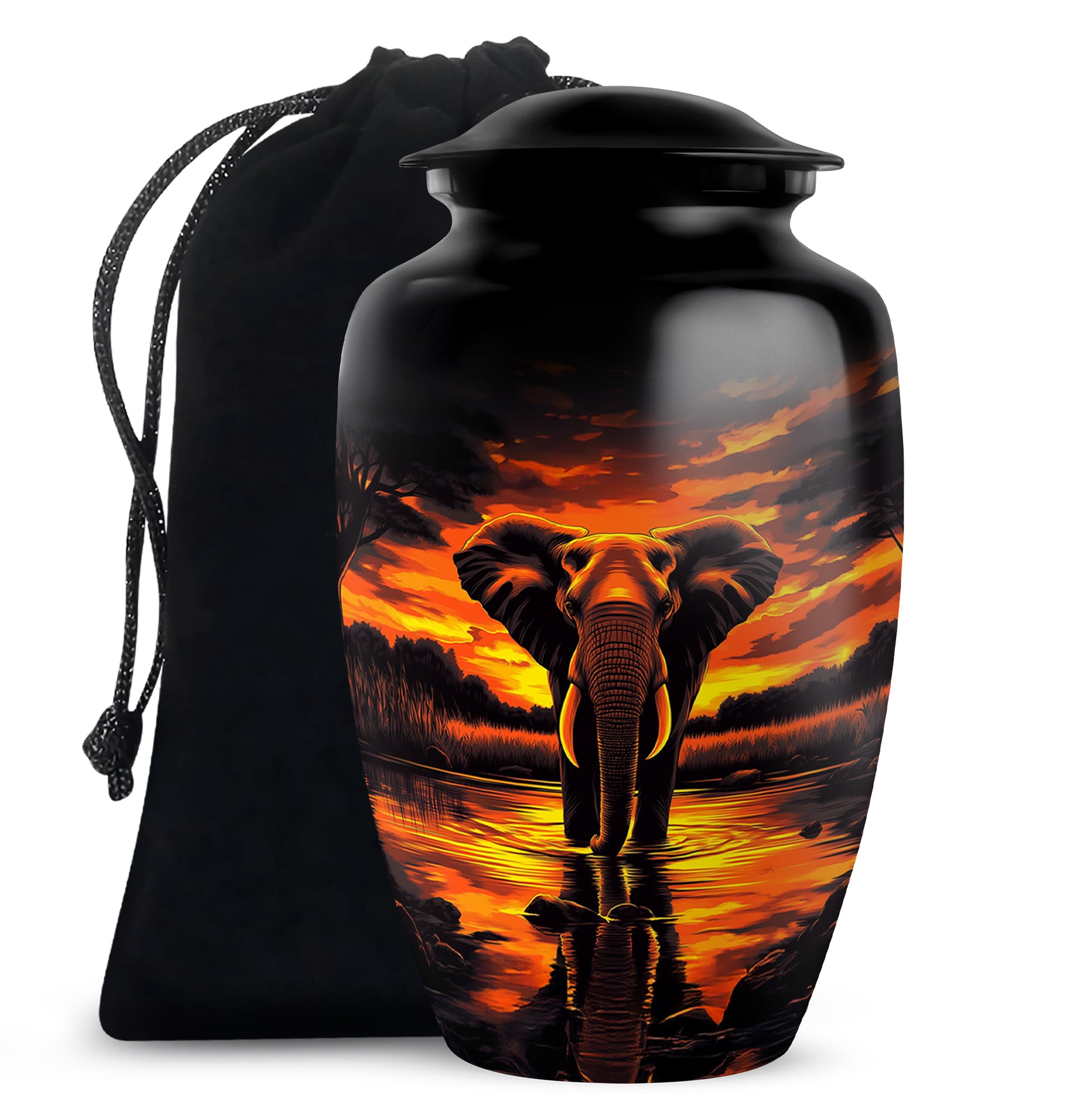 Sunset Elephant Burial Urn For Ashes - Cremation Urn For Men & Women