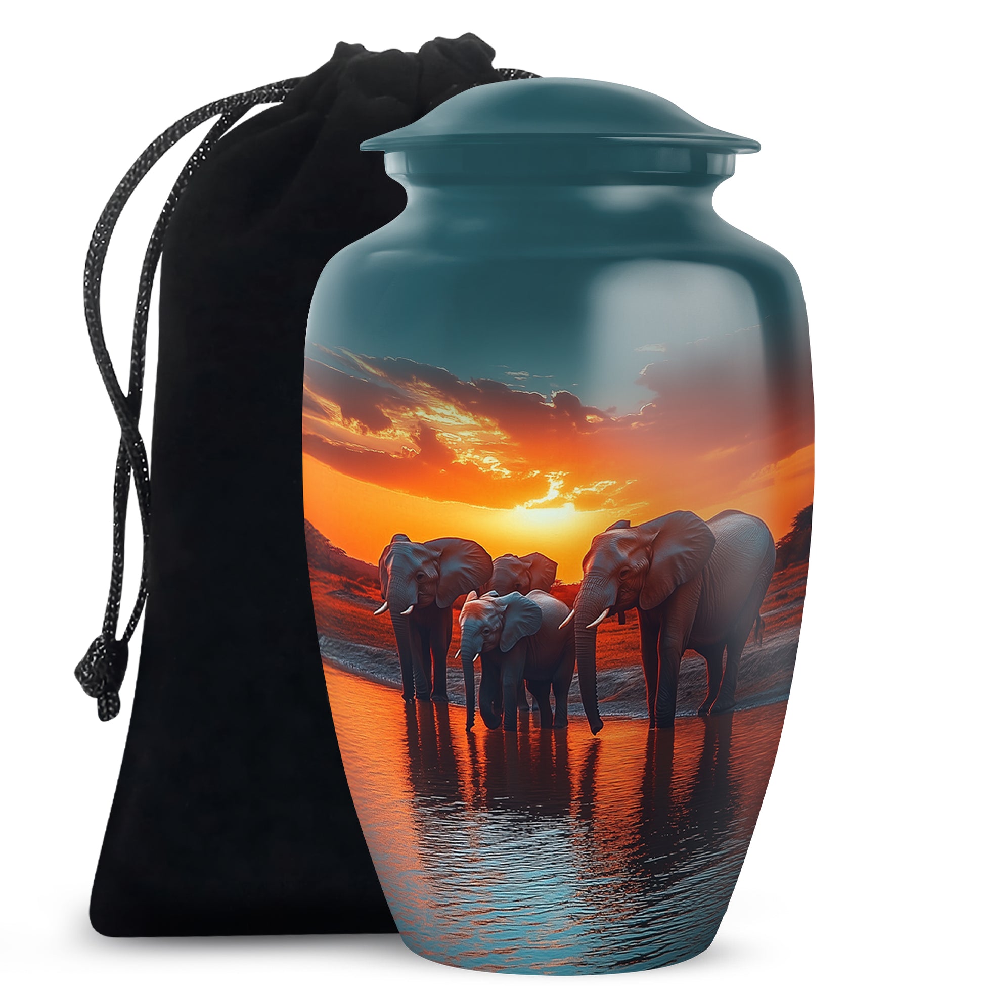 Elephant Family Creamation Urn - Beautiful Sunset Funeral Urn For Loved Ones