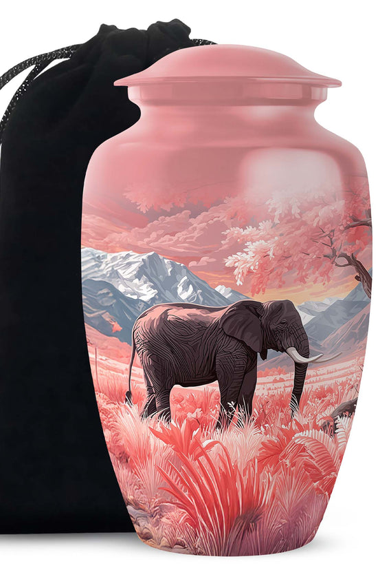 Elephant Cremation Urn - Pink Nature Memorial Urn For Human Ashes