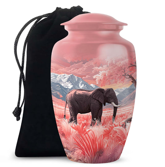 Elephant Cremation Urn - Pink Nature Memorial Urn For Human Ashes