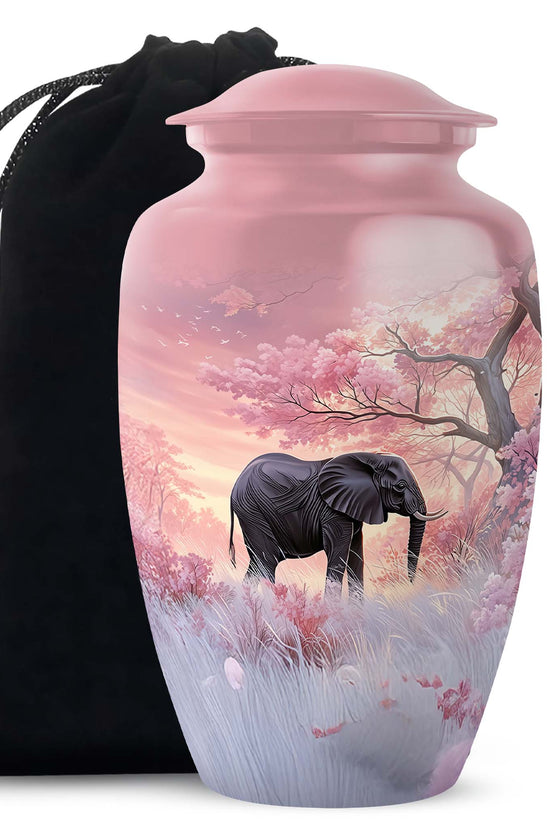 Nature Elephant Memorial Urn - Cherry Blossom Funeral Urn For Male & Female