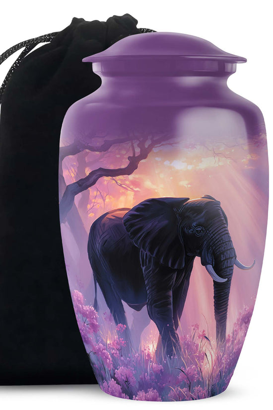 Elegant Elephant Funeral Urn - Purple Memorial Urn For Adult Ashes