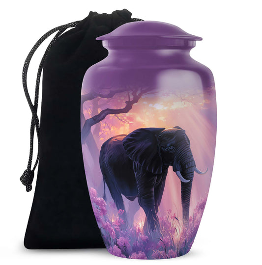 Elegant Elephant Funeral Urn - Purple Memorial Urn For Adult Ashes