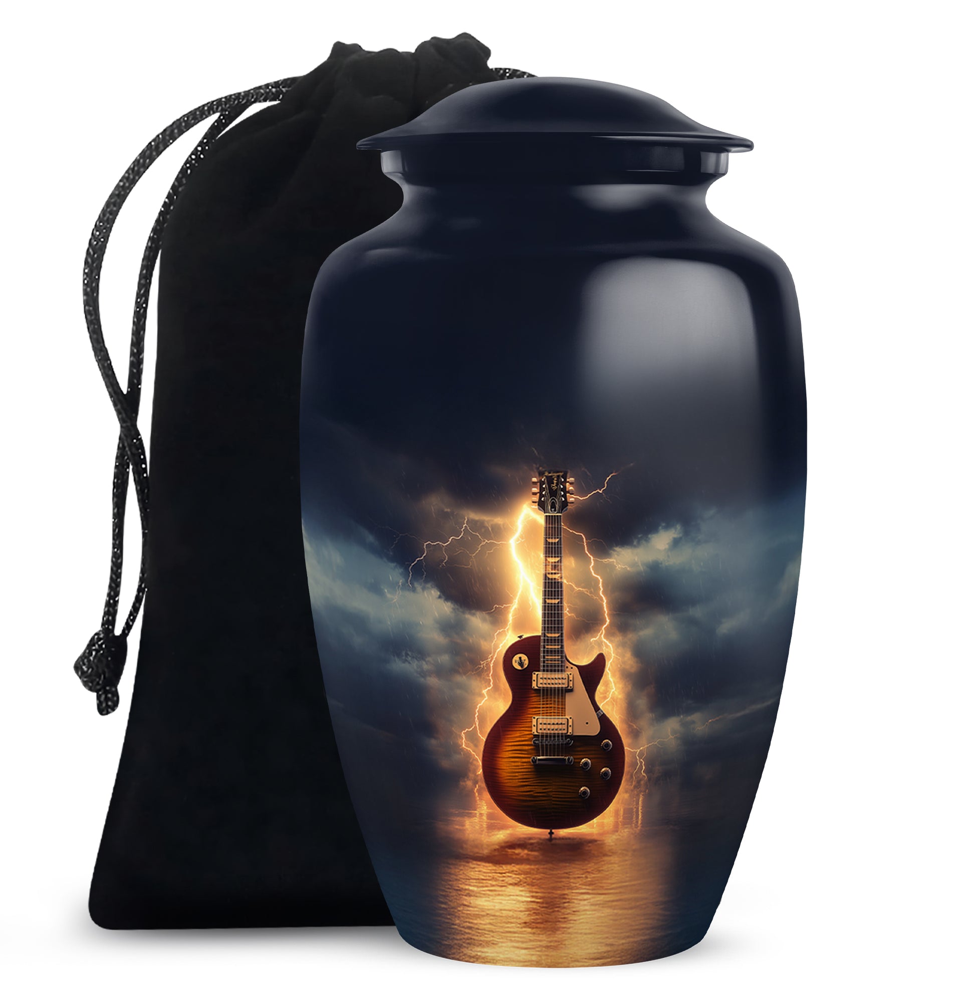 Guitar Themed Memorial Urn - Large Burial Urns For Musicians Ashes