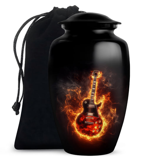 Flaming Guitar Themed Urn - A Peaceful Tribute Urn For Music Lovers