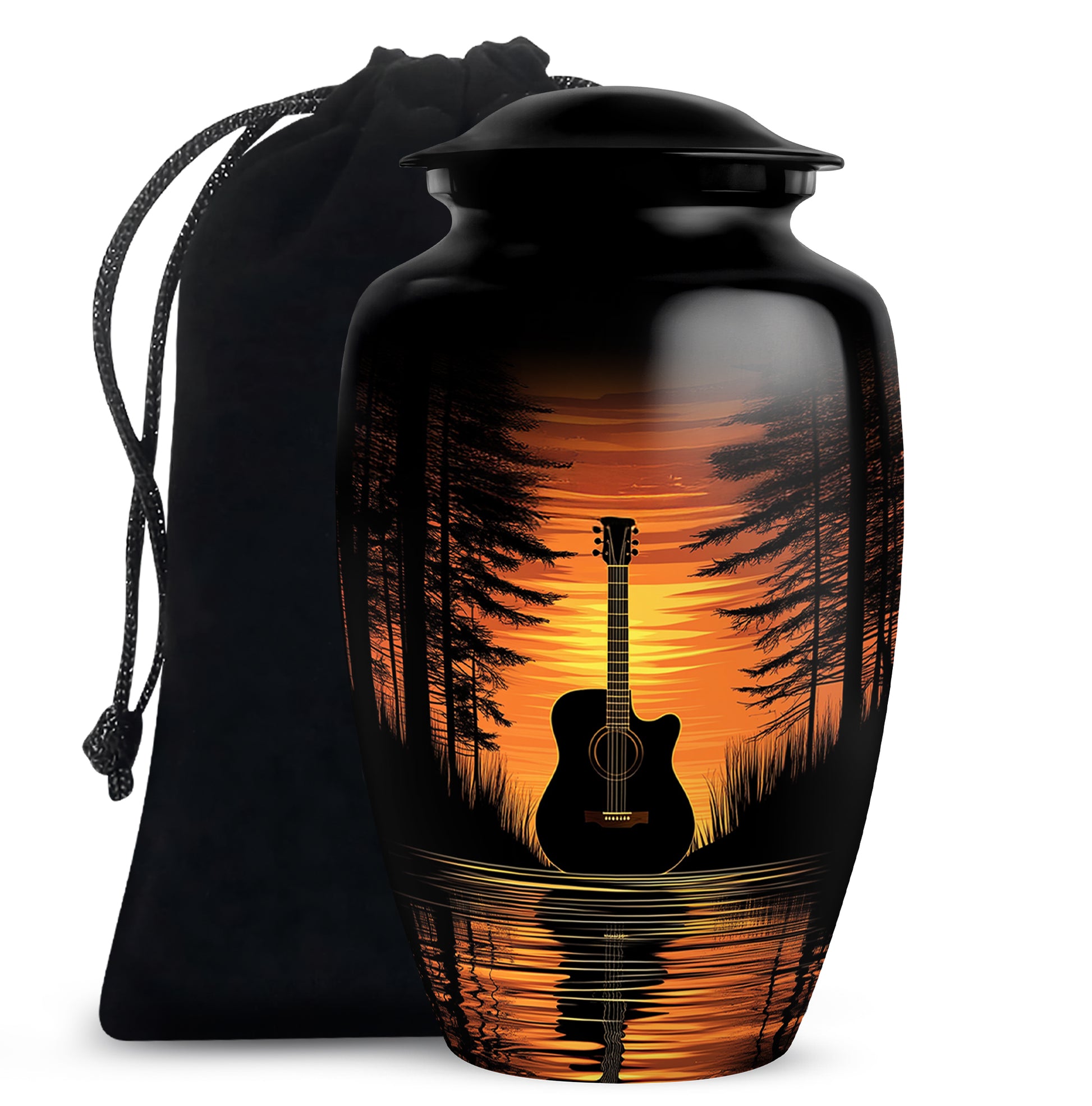 Sunset Black Guitar Urn - Personalized Funeral Urns For Human Ashes