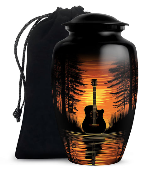 Sunset Black Guitar Urn - Personalized Funeral Urns For Human Ashes