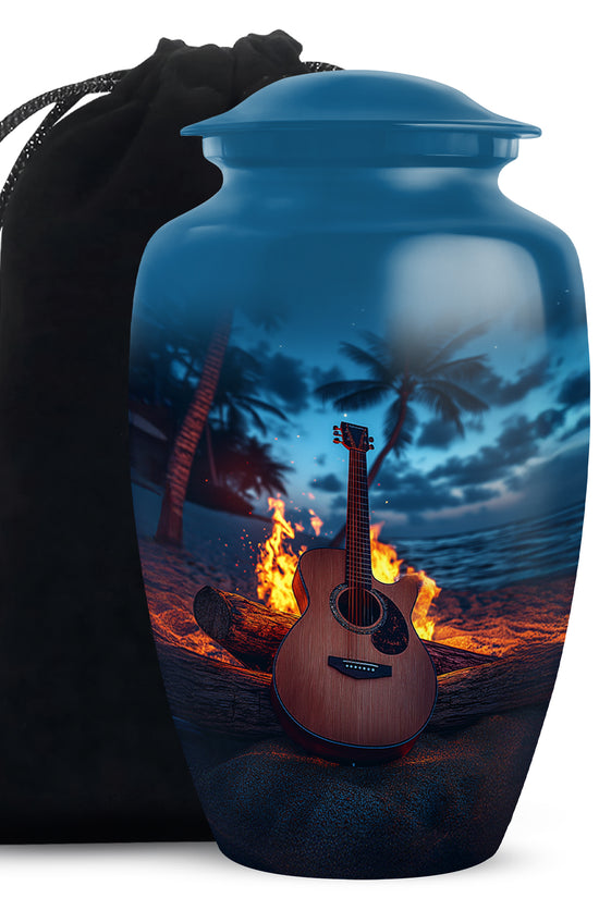 Guitar Night Scenic Cremation Urn - Beach Burial Urns For Music Lovers