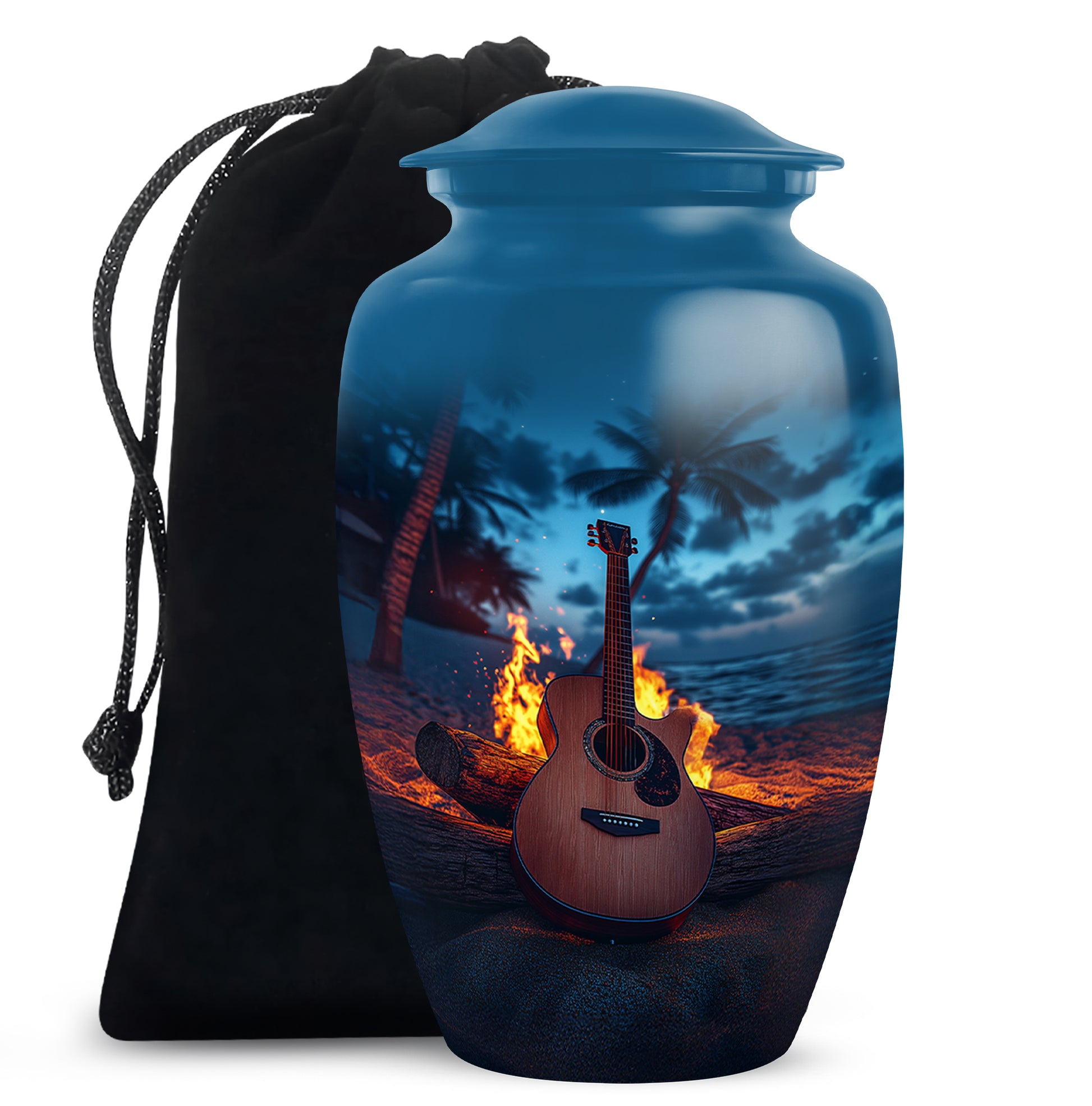 Guitar Night Scenic Cremation Urn - Beach Burial Urns For Music Lovers