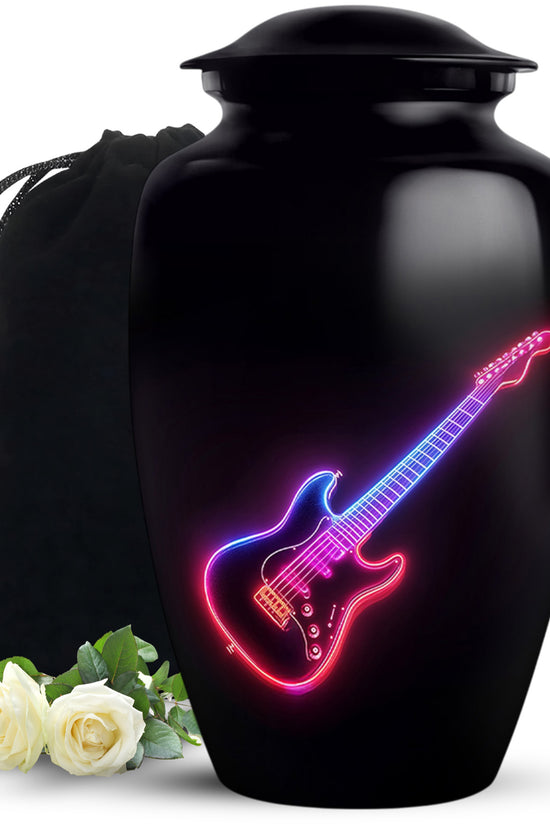 Electric Guitar Memorial Urn For Men - Neon themed Cremation Urn For Ashes