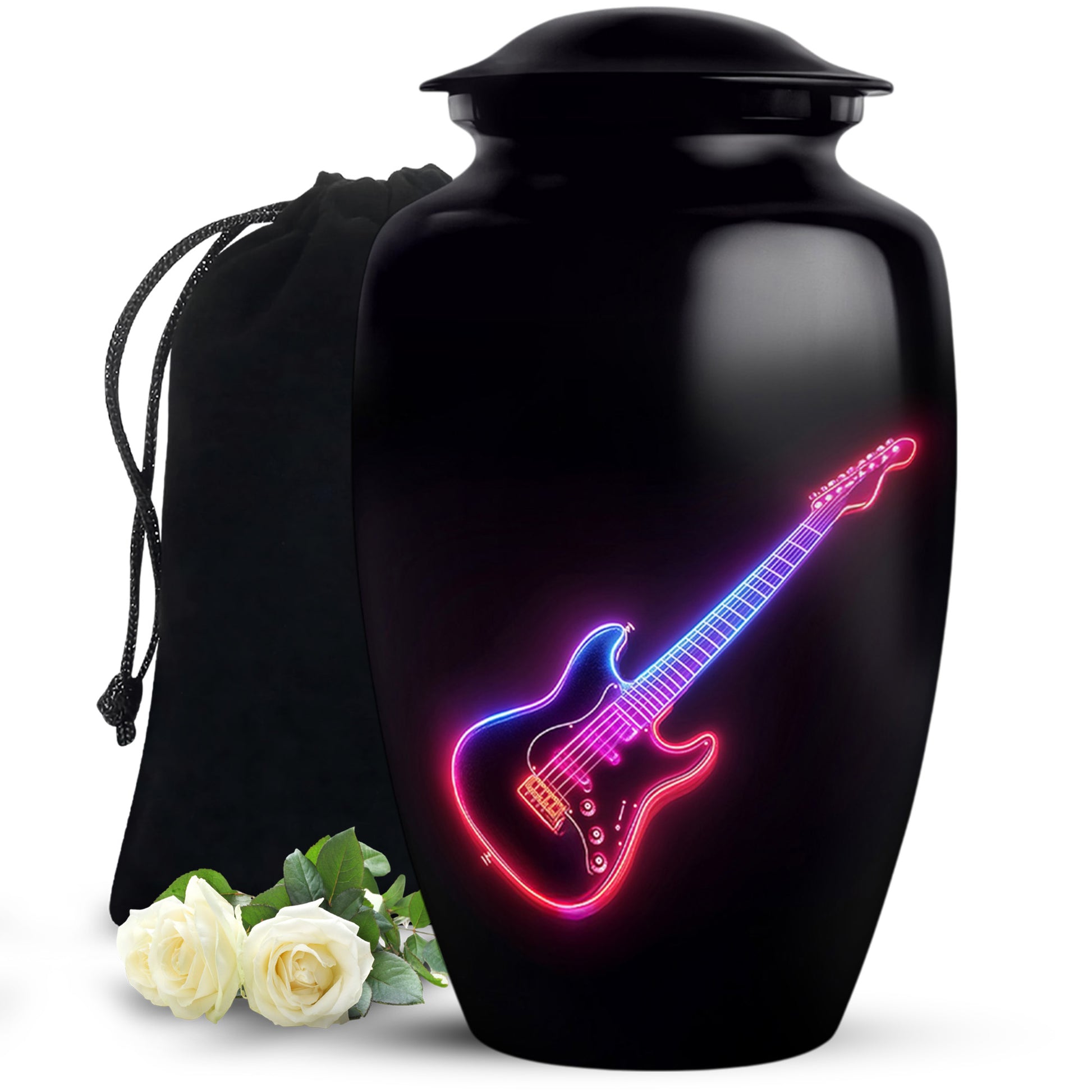 Electric Guitar Memorial Urn For Men - Neon themed Cremation Urn For Ashes
