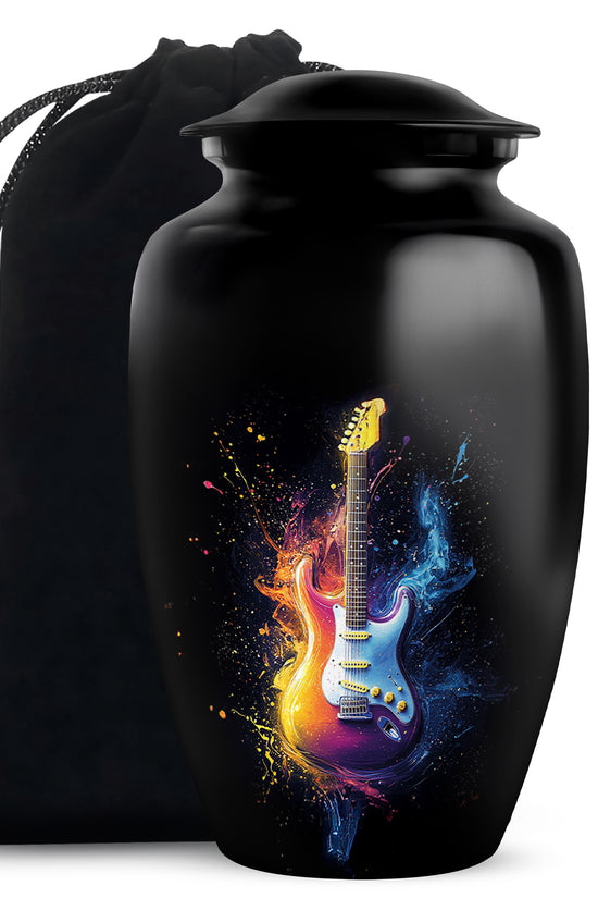 Colorful Guitar Memorial Urn - Artistic Cremation Urn for Human Ashes