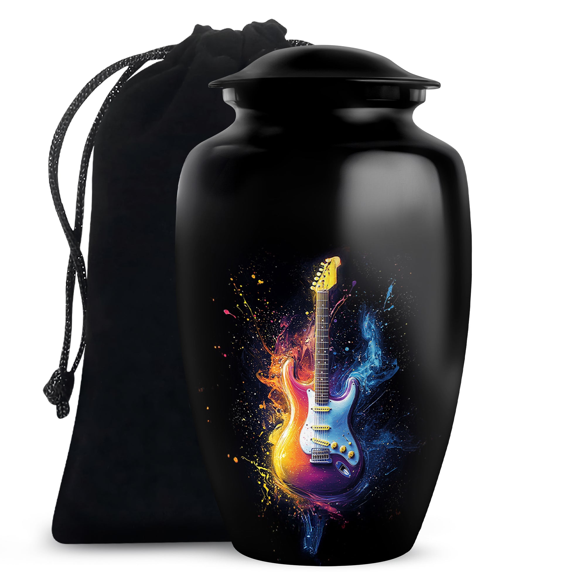 Colorful Guitar Memorial Urn - Artistic Cremation Urn for Human Ashes