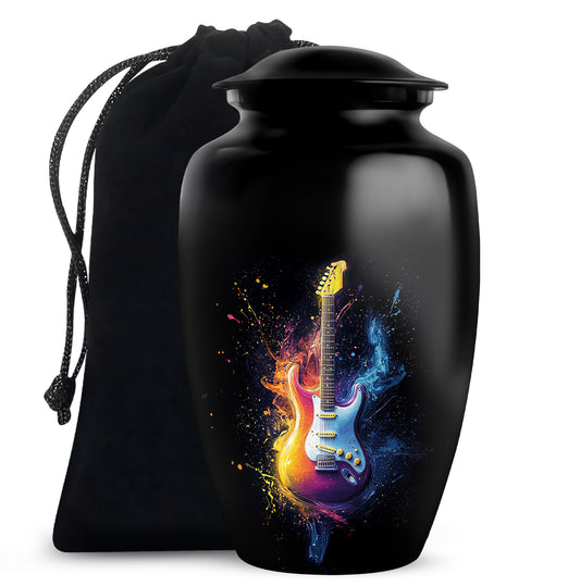 Colorful Guitar Memorial Urn - Artistic Cremation Urn for Human Ashes