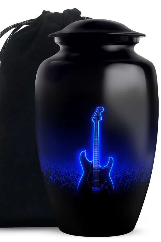 Blue Neon Guitar Cremation Urn - Musical Memorial Urn For Dad Ashes