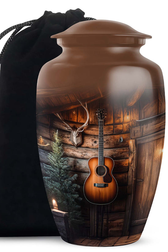 Guitar Theme Funeral Urn - Rustic Memorial Urn For Men & Women