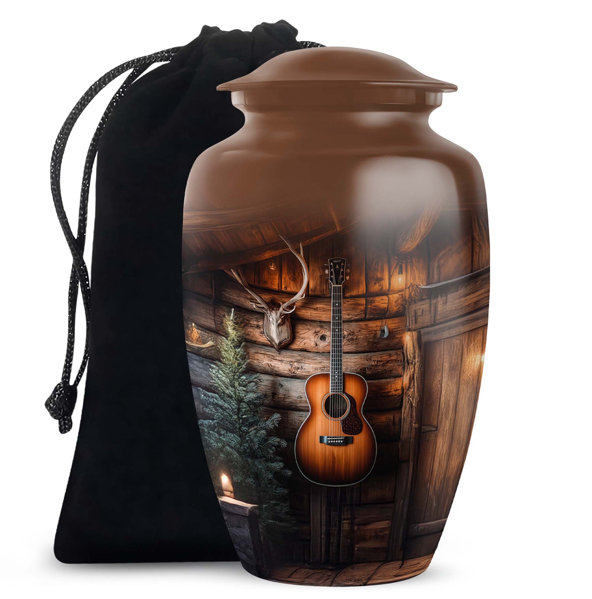 Guitar Theme Funeral Urn - Rustic Memorial Urn For Men & Women