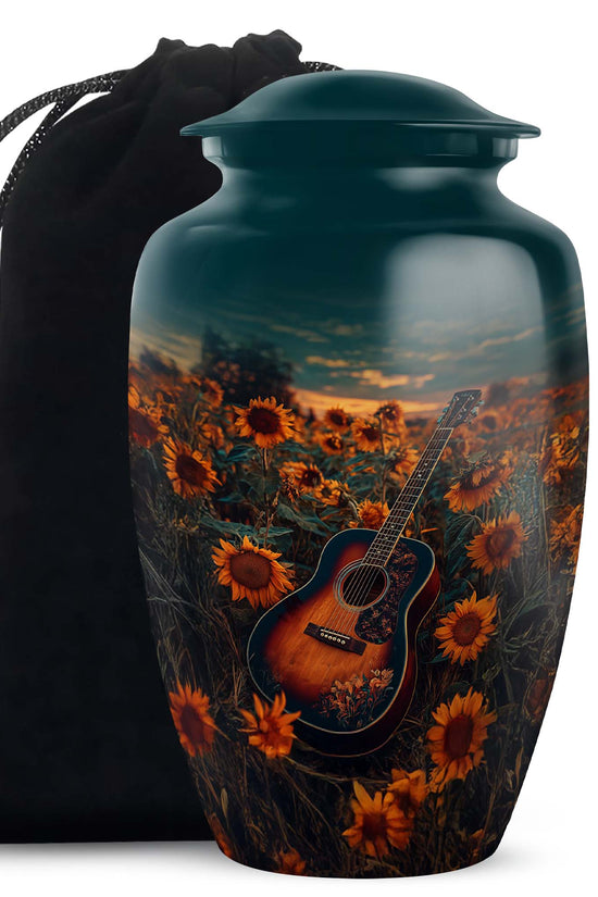 Guitar Theme Memorial Urn - Sunflower Funeral Urn For Loved Ones