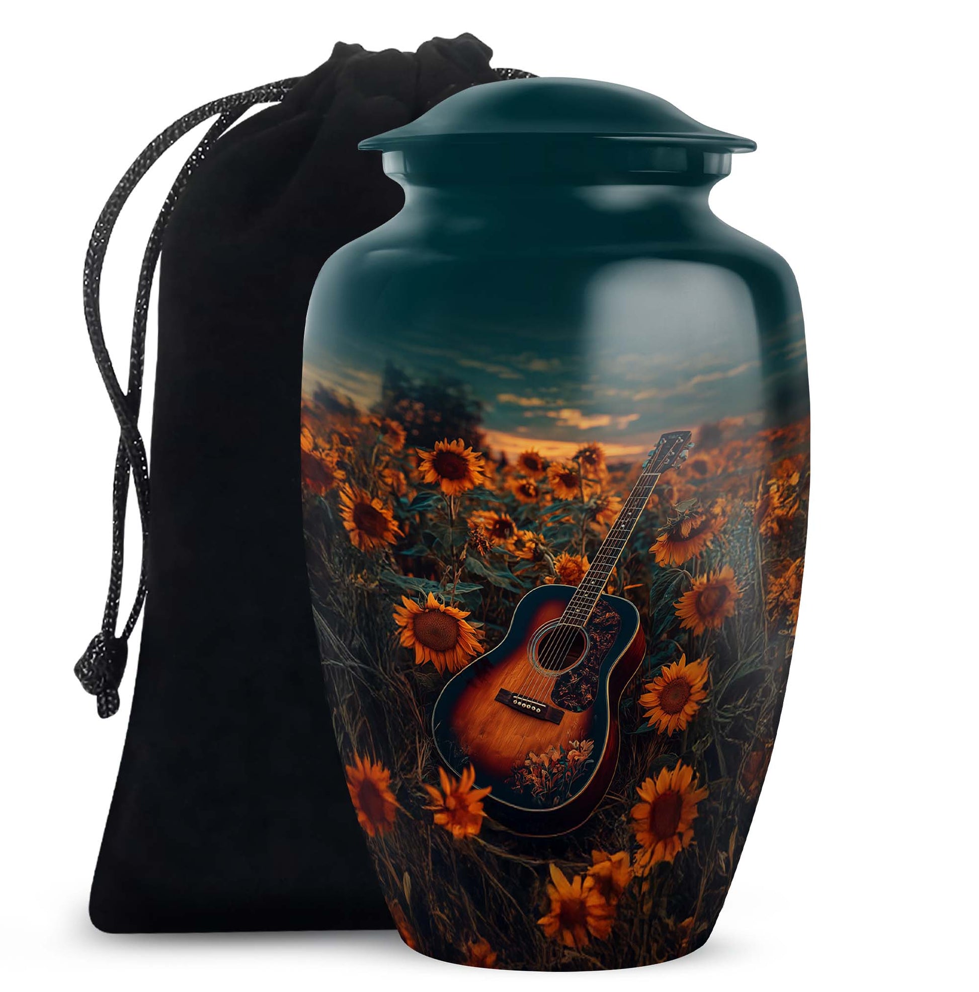 Guitar Theme Memorial Urn - Sunflower Funeral Urn For Loved Ones