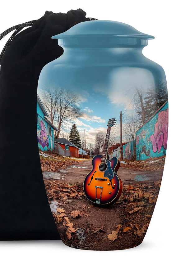 Guitar Memorial Cremation Urn - Music Theme Funeral Urn for Human Ashes