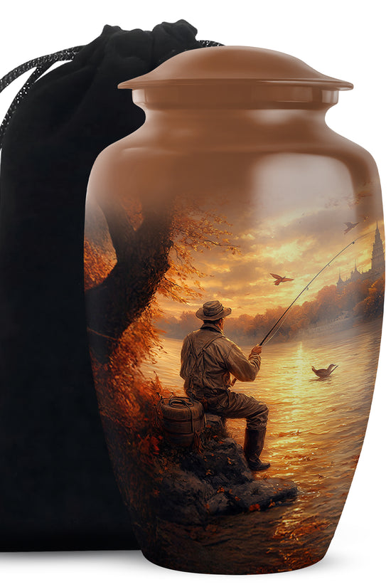 Lakeside Fishing Memorial Urn - Beautiful Cremation Urn For Human Ashes