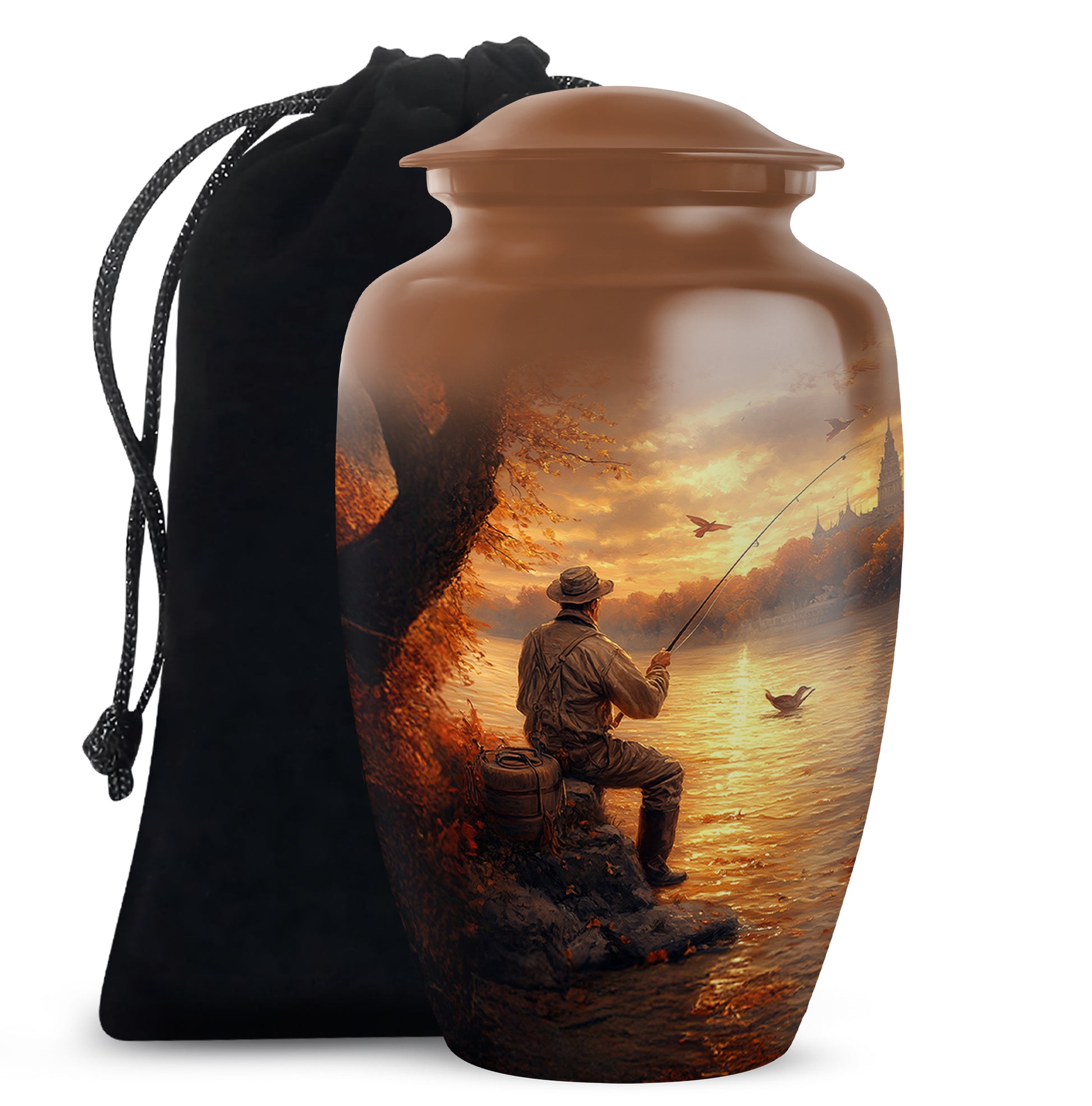 Lakeside Fishing Memorial Urn - Beautiful Cremation Urn For Human Ashes