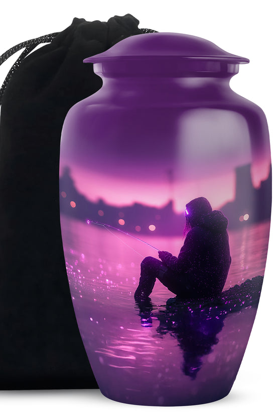 Purple Glow Fisherman Urn - Modern Memorial Urn For Human Ashes