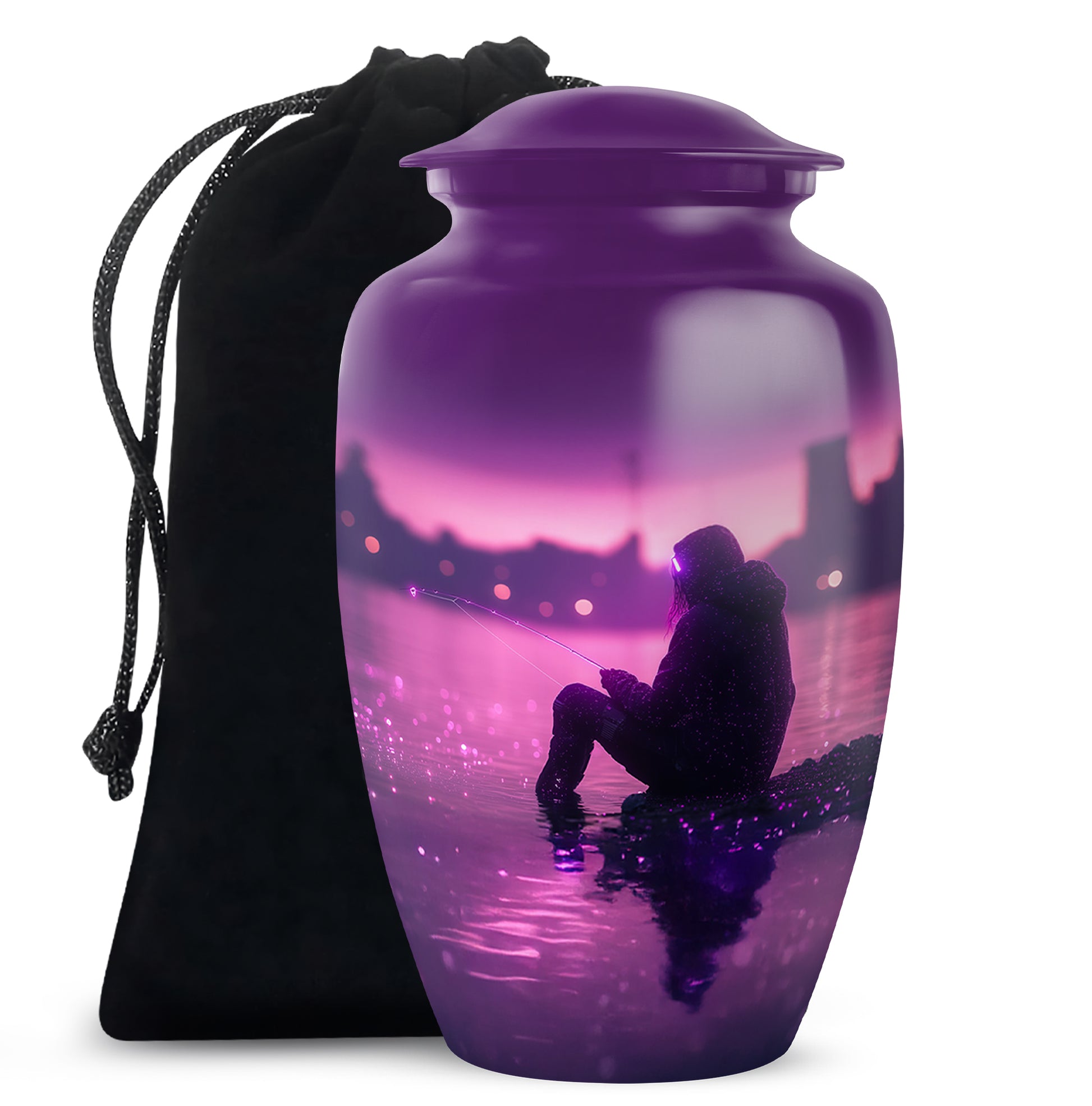 Purple Glow Fisherman Urn - Modern Memorial Urn For Human Ashes