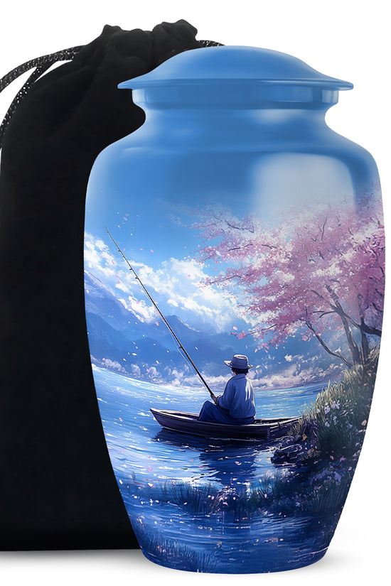 Beautiful Artistic Fishing Cremation Urn - Floral Urns For Human Ashes