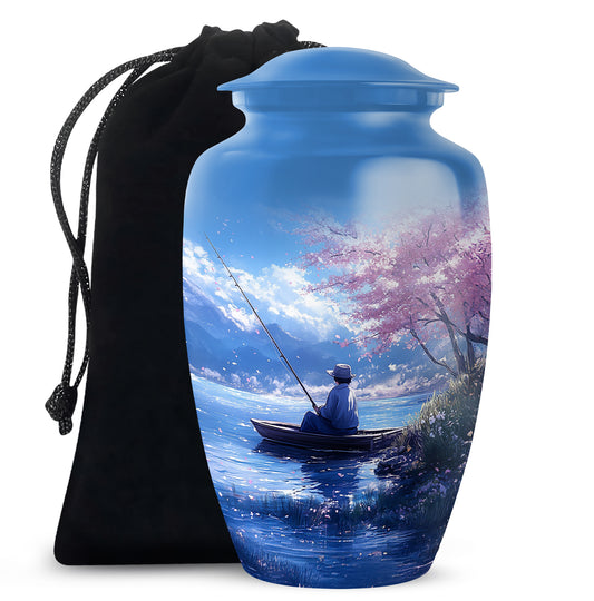 Beautiful Artistic Fishing Cremation Urn - Floral Urns For Human Ashes