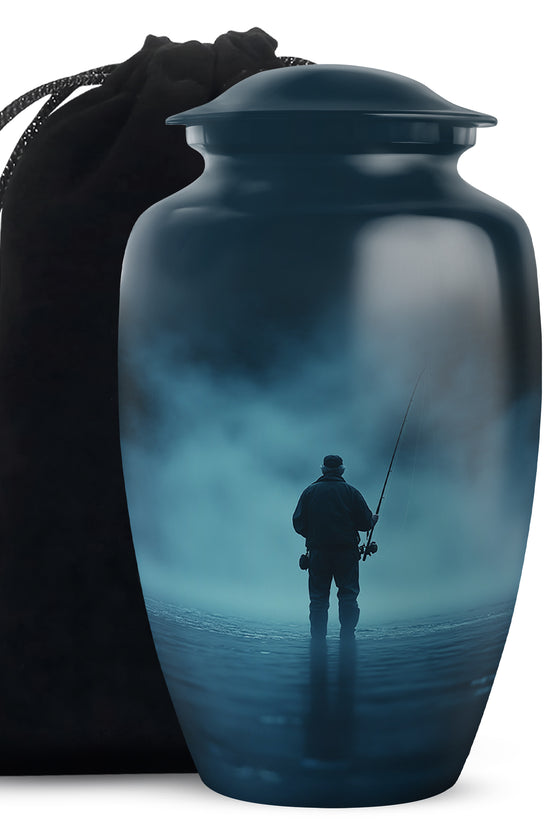Old Man Fishing Urn - Beautiful Blue Night Funeral Urns For Ashes