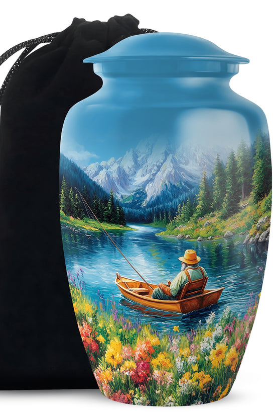 Old Man Fishing In Boat - Artistic Cremation Urns For Human Ashes