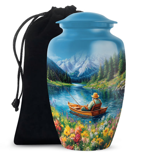 Old Man Fishing In Boat - Artistic Cremation Urns For Human Ashes