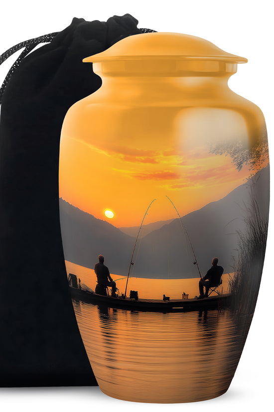 Friends Fishing Themed Cremation - Artistic Sunset Burial Fishing Urns