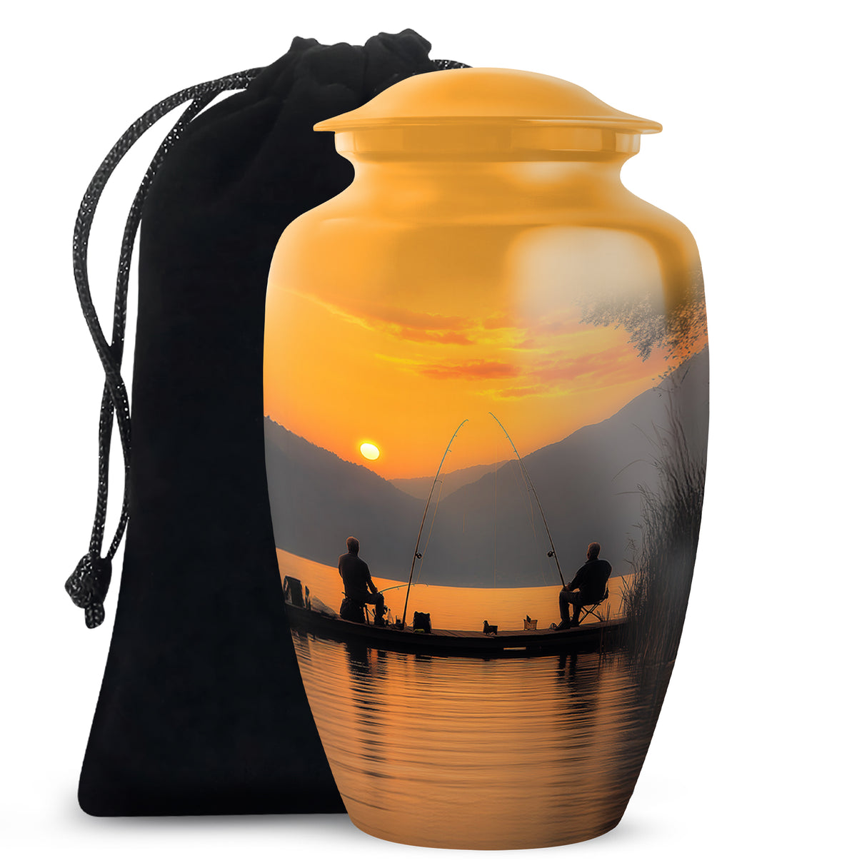 Friends Fishing Themed Cremation - Artistic Sunset Burial Fishing Urns