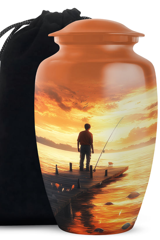Sunset Fisherman Cremation Urn - Beautiful Memorial Container For Ashes