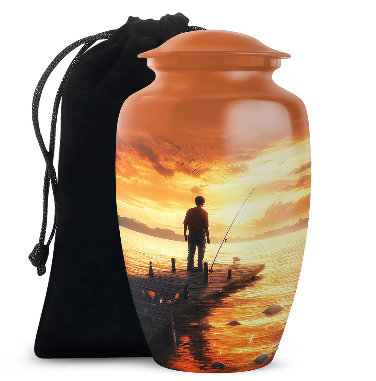 Sunset Fisherman Cremation Urn - Beautiful Memorial Container For Ashes
