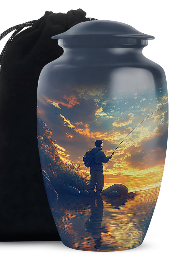 Fisherman Cremation Urn - Beautiful Sunrise Memorial Urns For Human Ashes