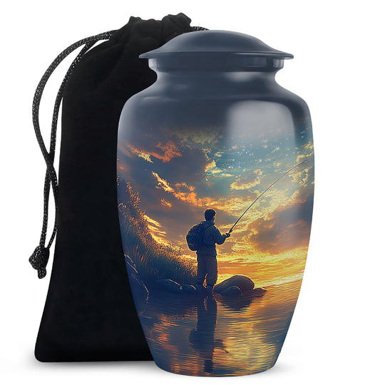 Fisherman Cremation Urn - Beautiful Sunrise Memorial Urns For Human Ashes