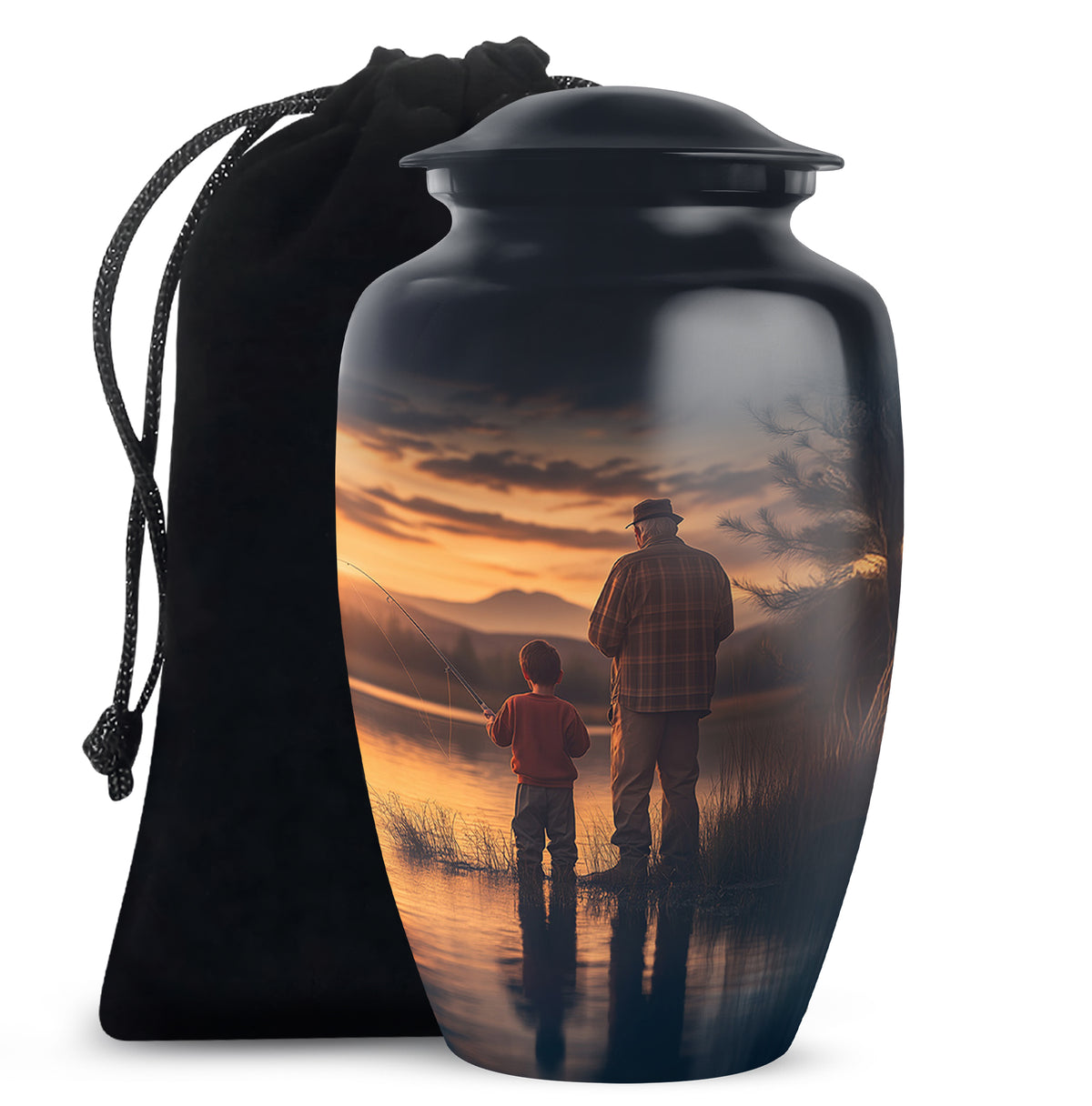 Father & Son Fishing Funeral Urn - Sunset Lake Memorial Urn For Dad