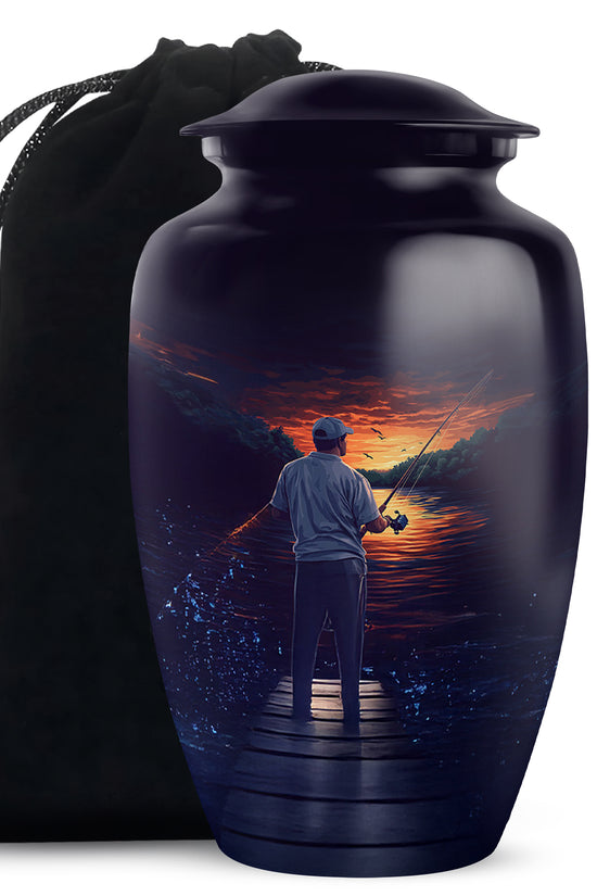 Peaceful Fishing Cremation Urn - Scenic Lake Cremation Urn For Human Ashes