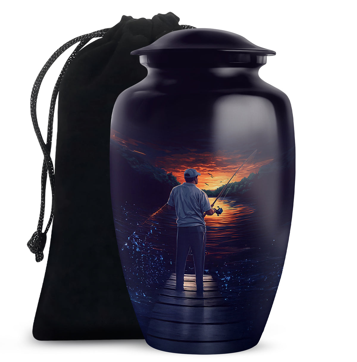 Peaceful Fishing Cremation Urn - Scenic Lake Cremation Urn For Human Ashes