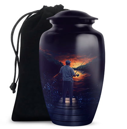 Peaceful Fishing Cremation Urn - Scenic Lake Cremation Urn For Human Ashes