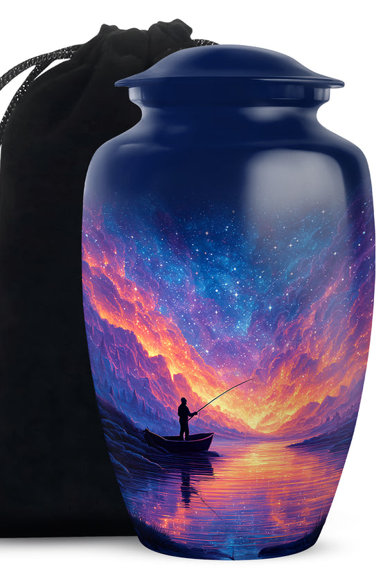 Night Sky Fishing Memorial Urn - Peaceful Lake Cremation Urn For Adult Ashes