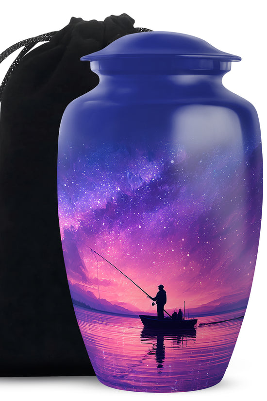 Galaxy Night Fishing Funeral Urn - Scenic Lake Cremation Urn For Dad