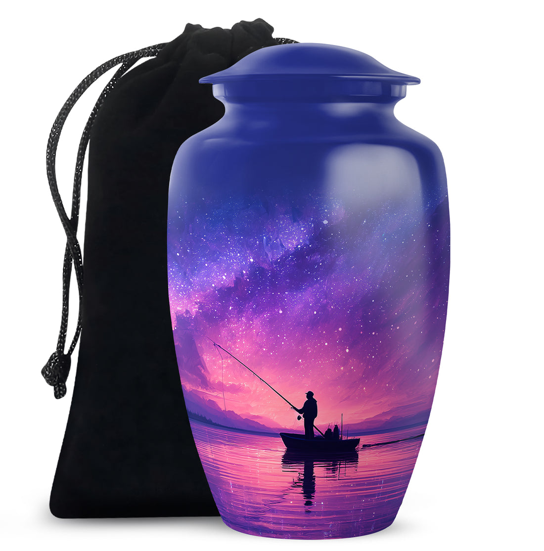 Galaxy Night Fishing Funeral Urn - Scenic Lake Cremation Urn For Dad